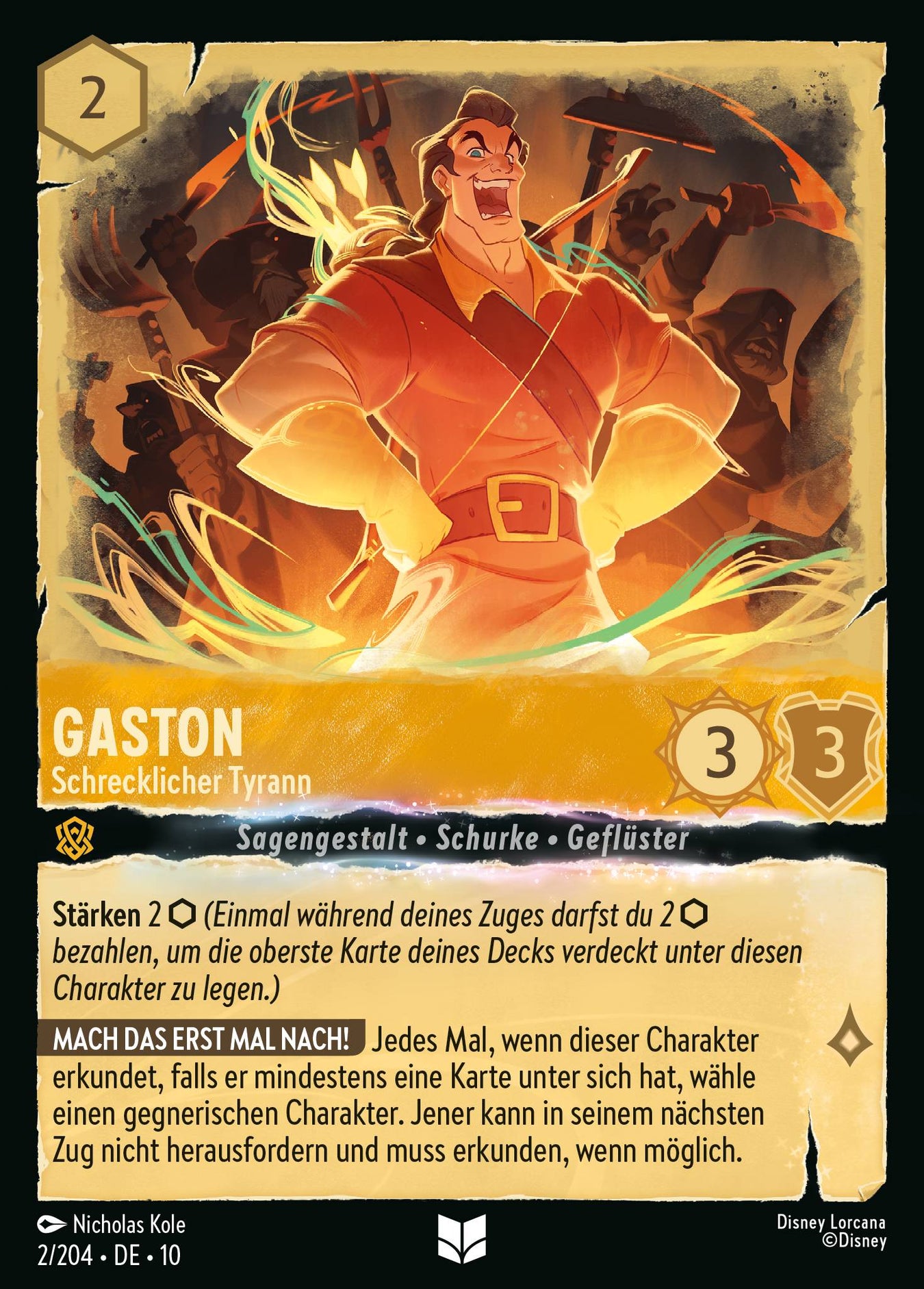 Alle Gaston Charakterkarten in Disney Lorcana