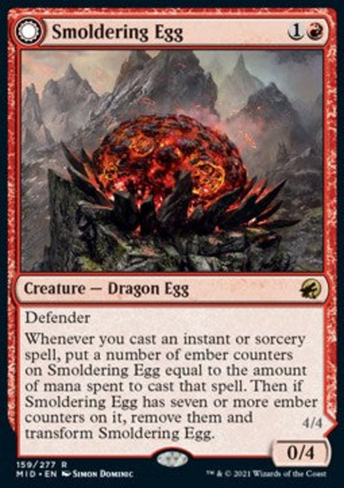 Smoldering Egg // Ashmouth Dragon MID-159 Rare Deutsch