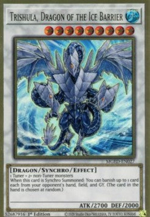 Trishula, Dragon of the Ice Barrier MGED-EN027 Premium Gold Rare Englisch