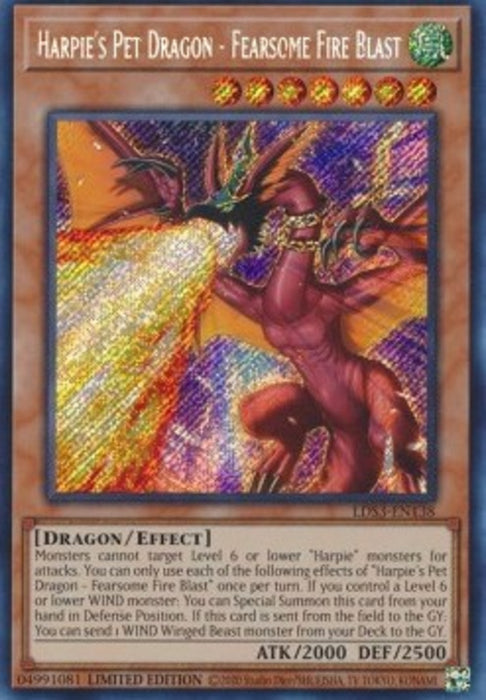 Harpie's Pet Dragon - Fearsome Fire Blast LDS3-EN138 Secret Rare Englisch