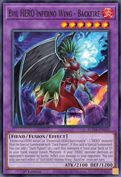 Evil HERO Inferno Wing - Backfire SUDA-EN032 Super Rare Englisch