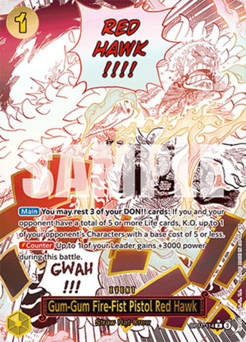 Gum-Gum Fire-Fist Pistol Red Hawk (OP11-114) (V.2) OP11 Alternate Art Englisch