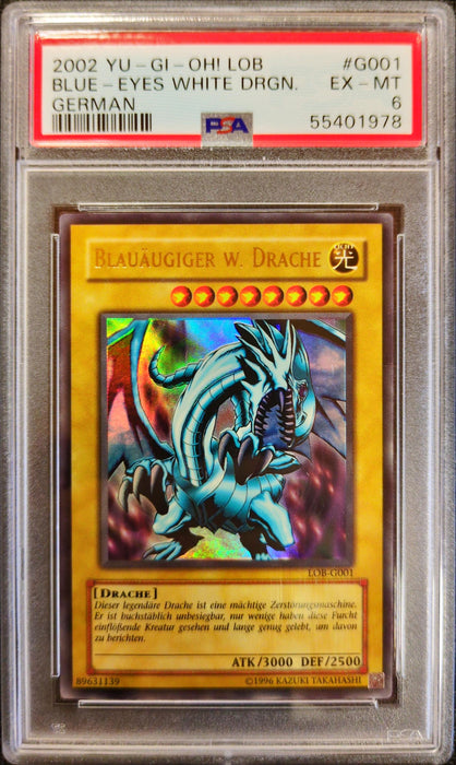 Blauäugiger w. Drache (V.1) LOB-DE001 Ultra Rare Deutsch PSA 6
