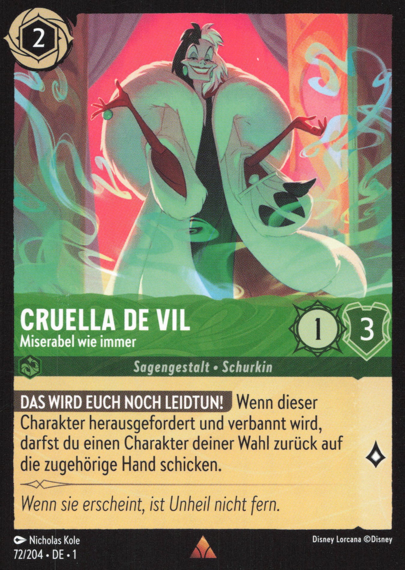 Alle Cruella de Vil Charakterkarten in Disney Lorcana