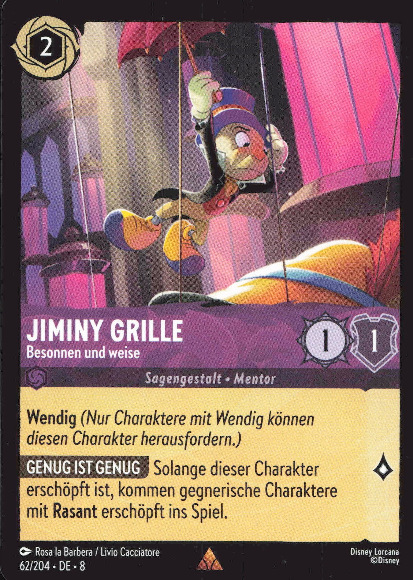 Alle Jiminy Grille Charakterkarten in Disney Lorcana