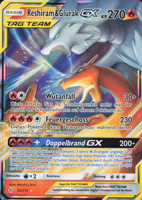 Reshiram & Glurak GX UNB-20 Ultra Rare Deutsch