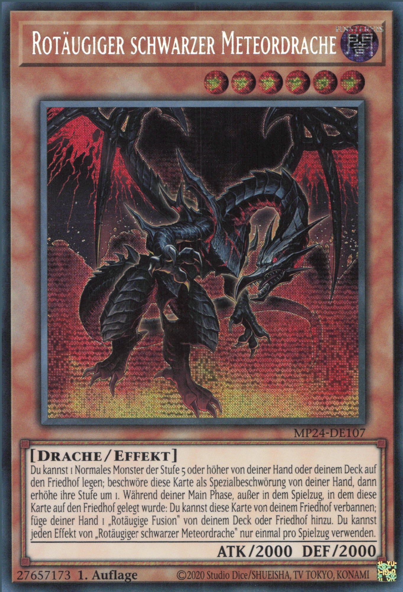 Yu-Gi-Oh! Karte „Schwarzer Meteordrache“ LDS1-DE013 – Common, Deutsch, Inkl. Toploader & Schutzhülle