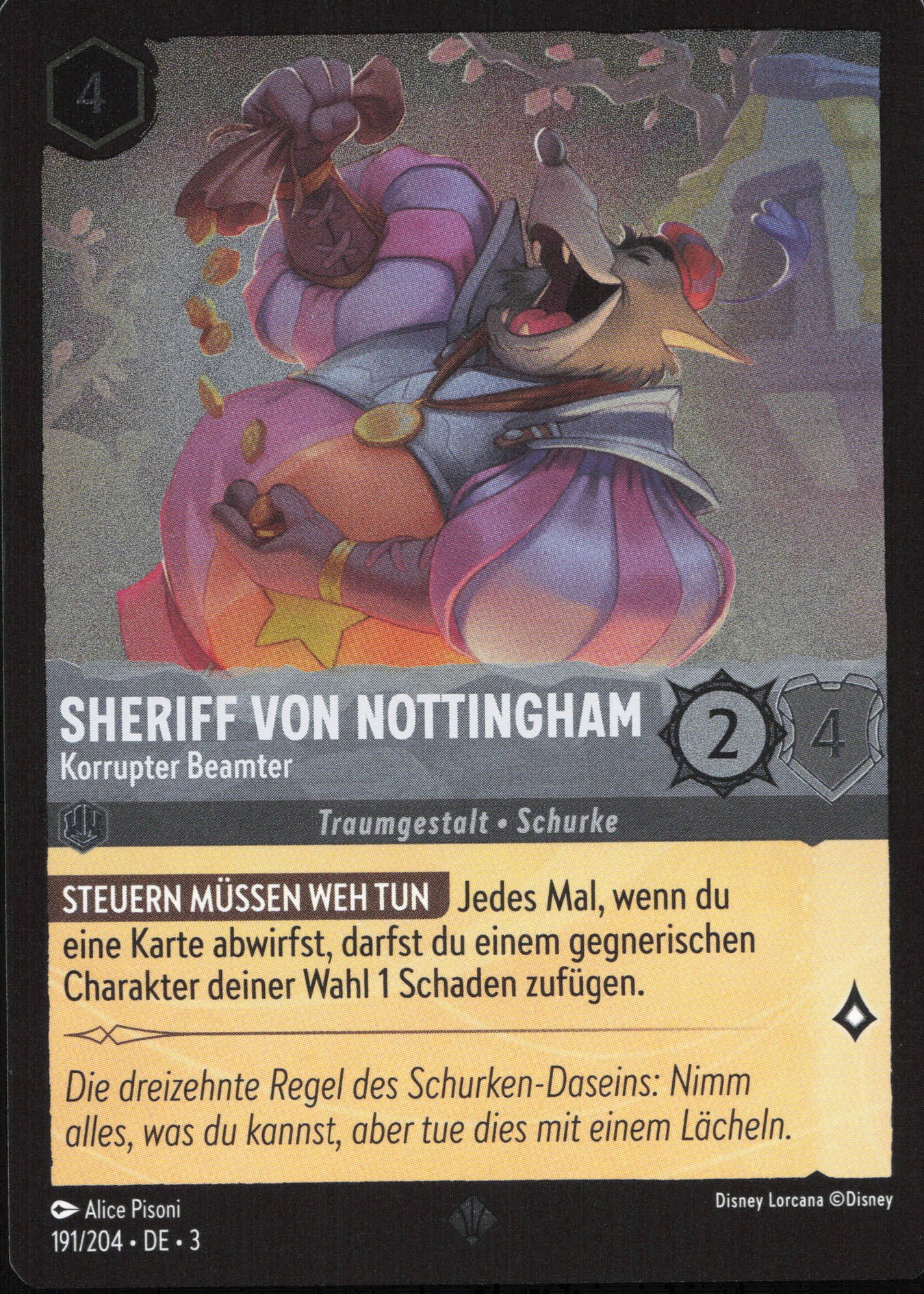 Alle Sheriff von Nottingham Charakterkarten in Disney Lorcana