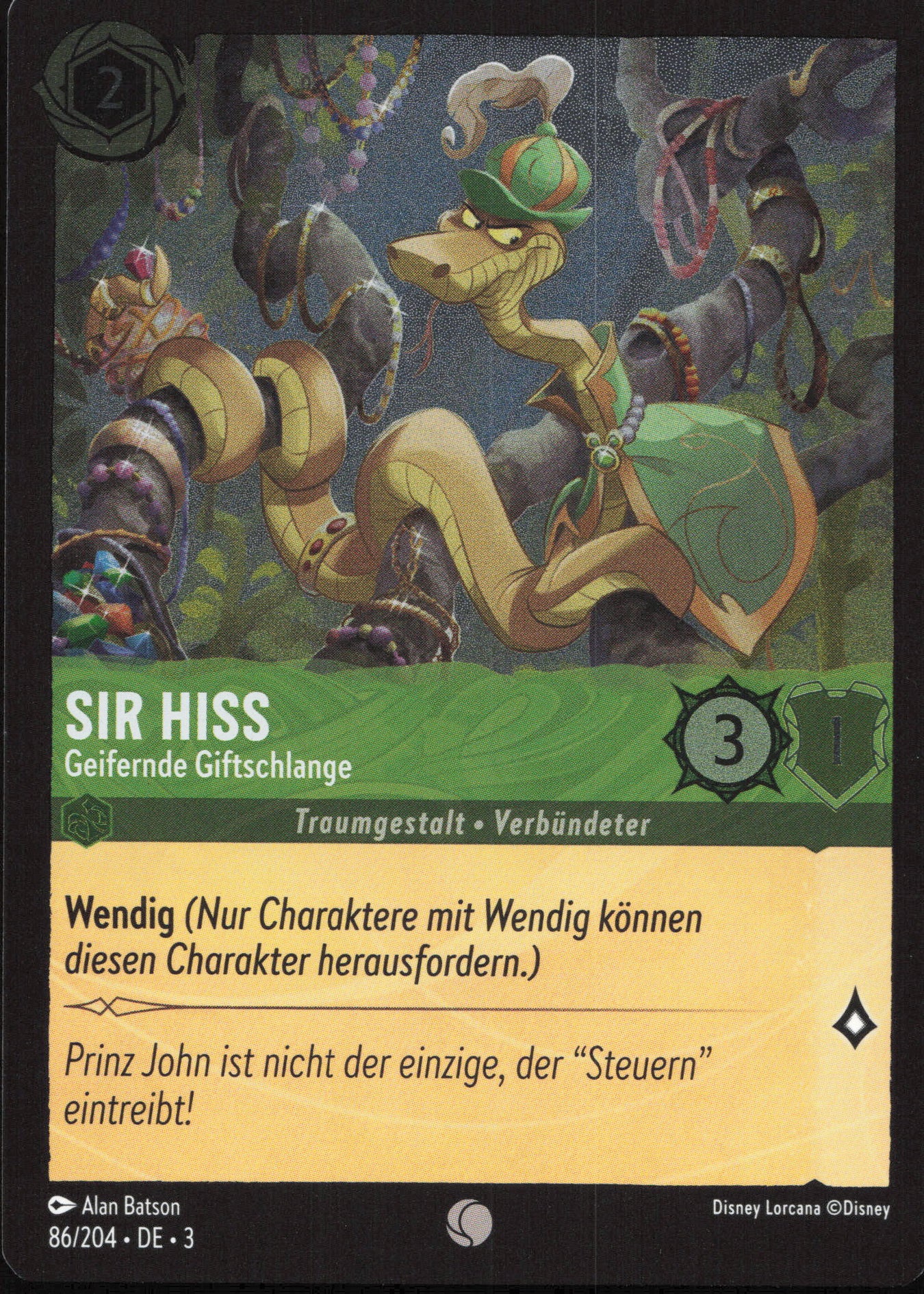 Alle Sir Hiss Charakterkarten in Disney Lorcana