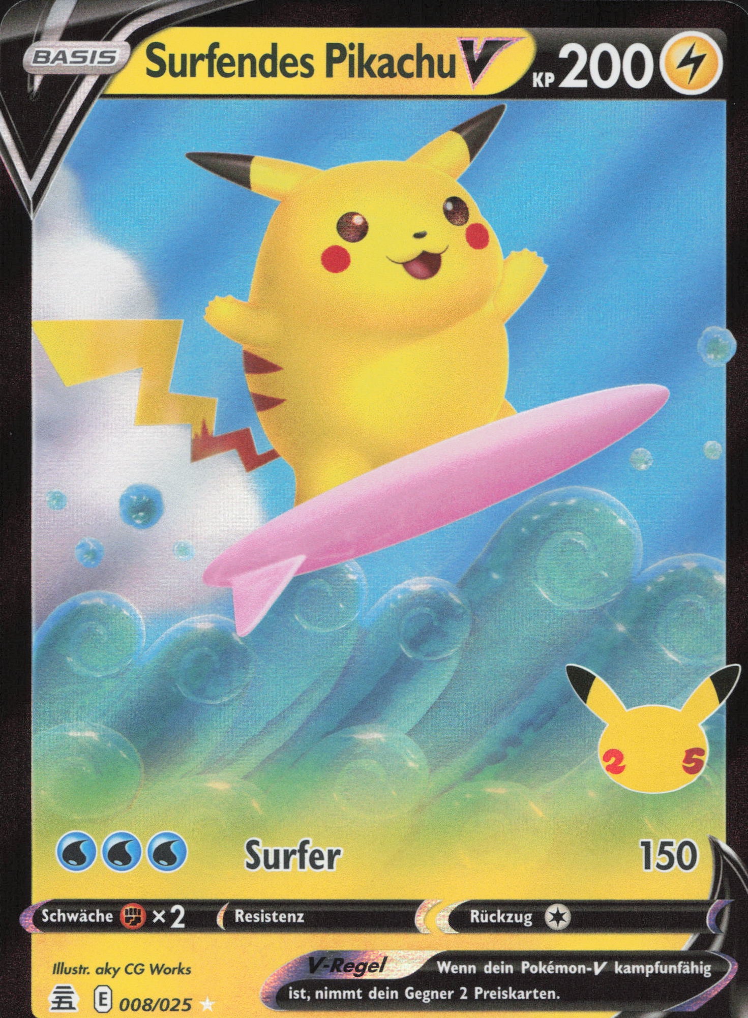 CARTE POKÉMON PIKACHU Surfeur V 008/025 EB7.5 Célébrations 25 ans FR CARTE POKÉMON PIKACHU Surfeur V 008/025 EB7.5 Célébrations 25 ans FR