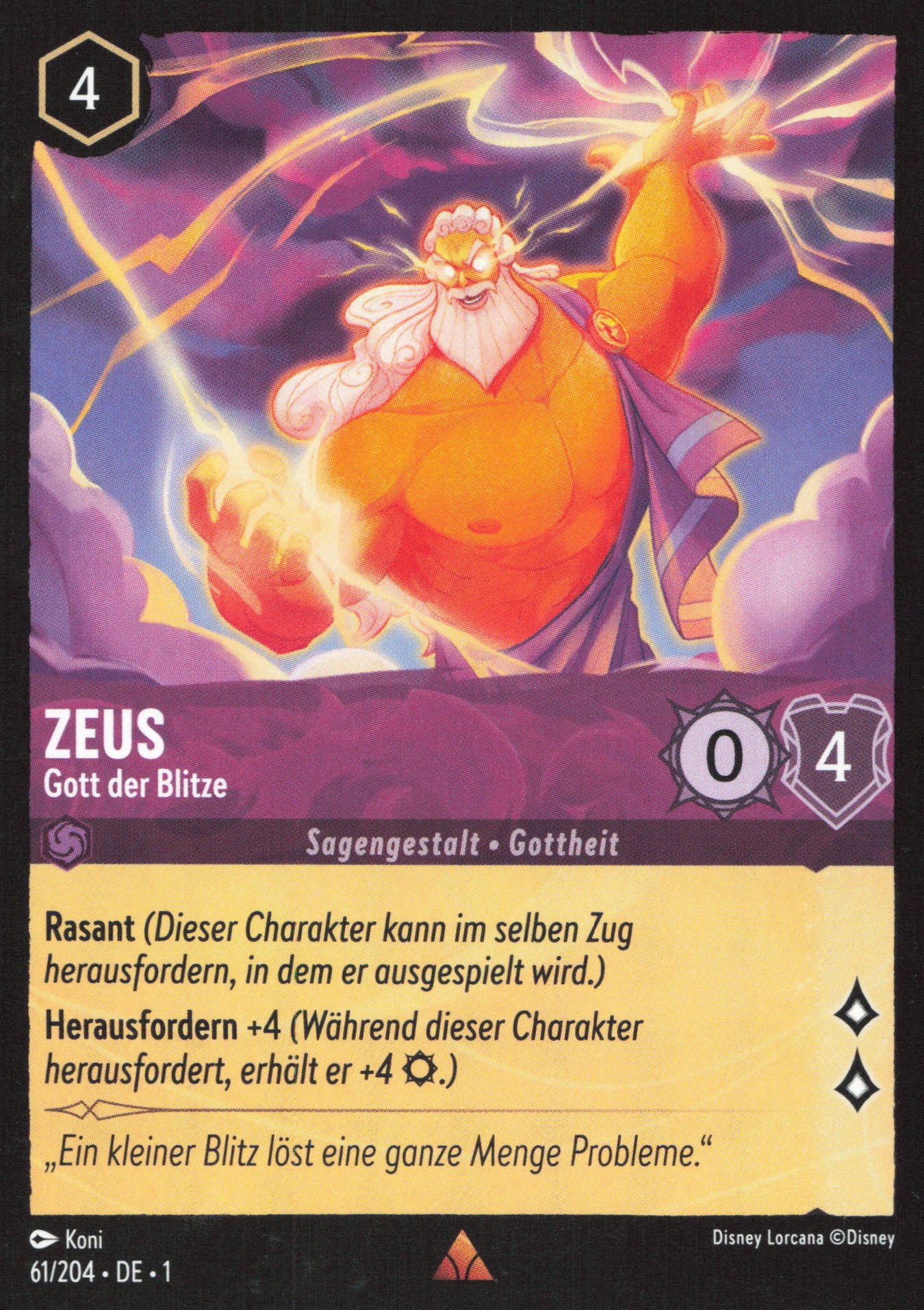 Alle Zeus Charakterkarten in Disney Lorcana